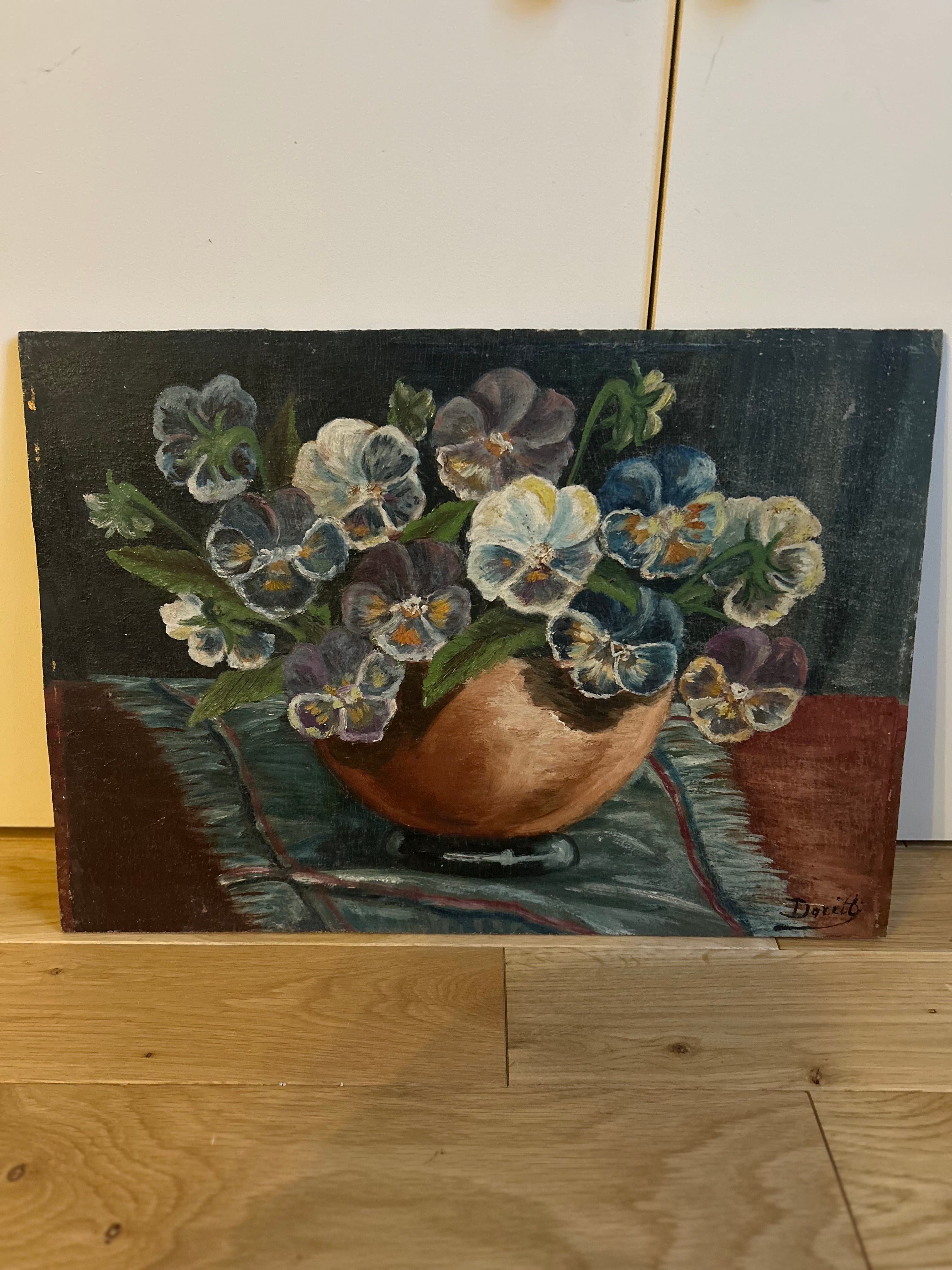 Peinture sur bois, bouquet de fleurs